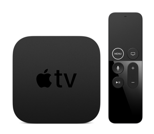 Apple TV box connected to a television