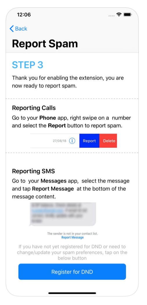 Choosing the complaint category when reporting spam