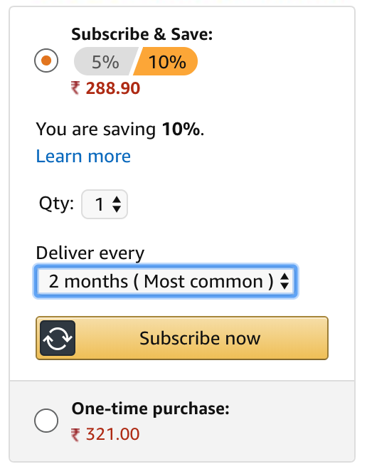 Choosing the delivery frequency for a subscription item