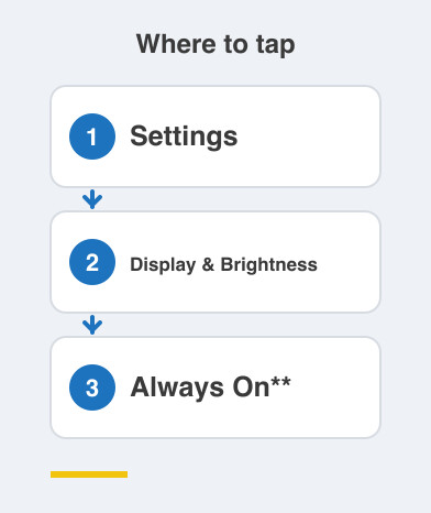 Where to tap: Settings then Display & Brightness then Always On**